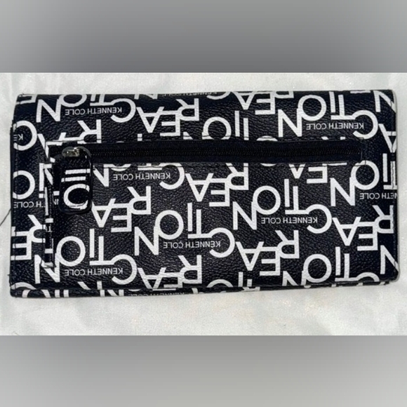 Kenneth Cole Tri-Fold Long Wallet With Logo All Over In Black & White - Picture 2 of 7